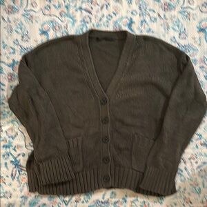 Jenni Kayne Olive Cardigan Sweater with Ribbed Detailing